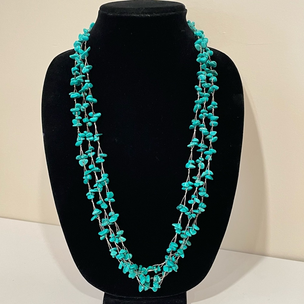 Native American Style Lucas Lameth LUC Multi Strand Turquoise Sterling Necklace